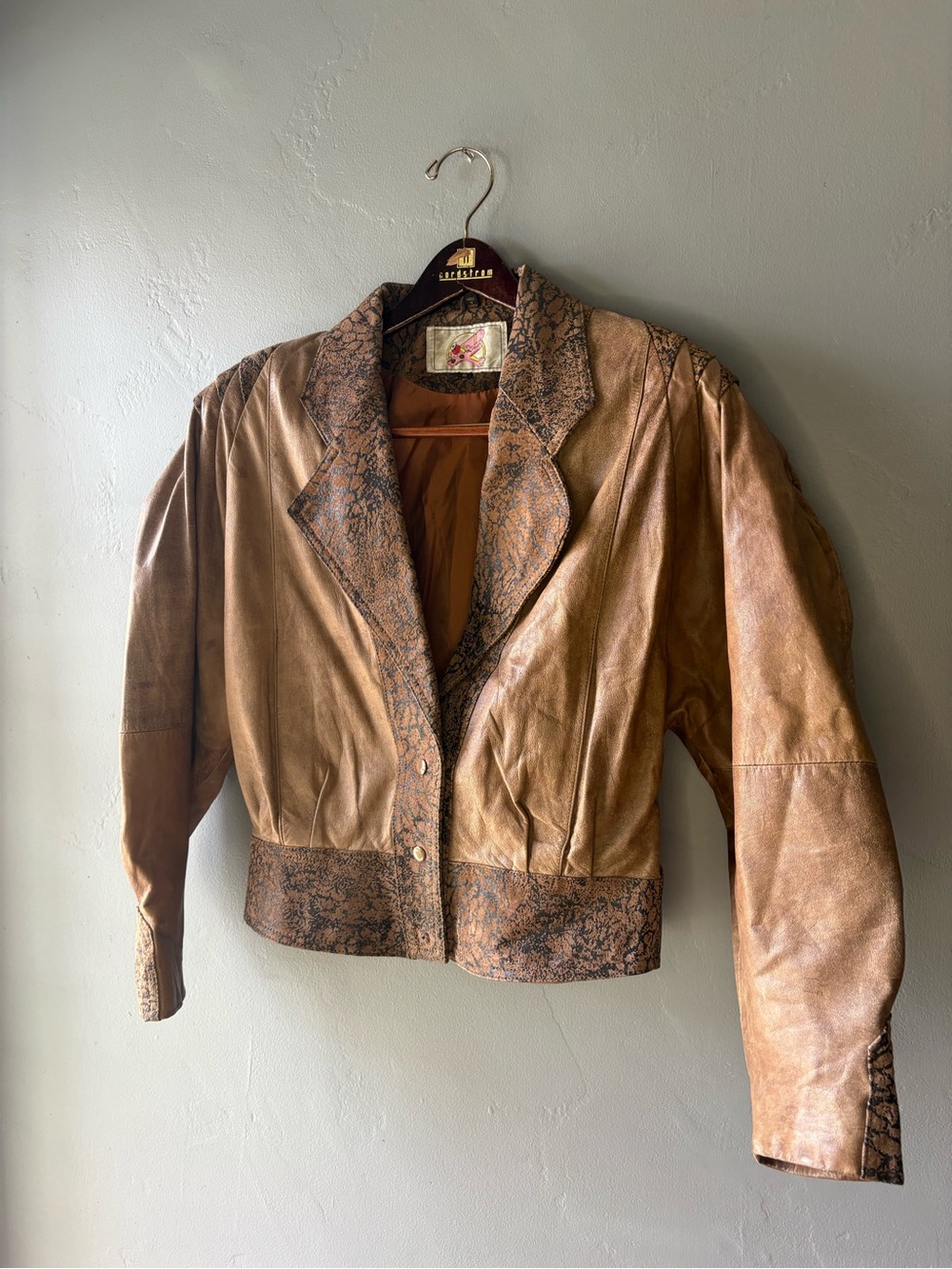 Vintage 1980s Cropped Brown Leather Jacket by Adler ~ Size S